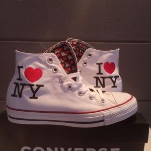 New! WSZ8 "I ❤️ NY" Converse White Hi Tops Men's 6